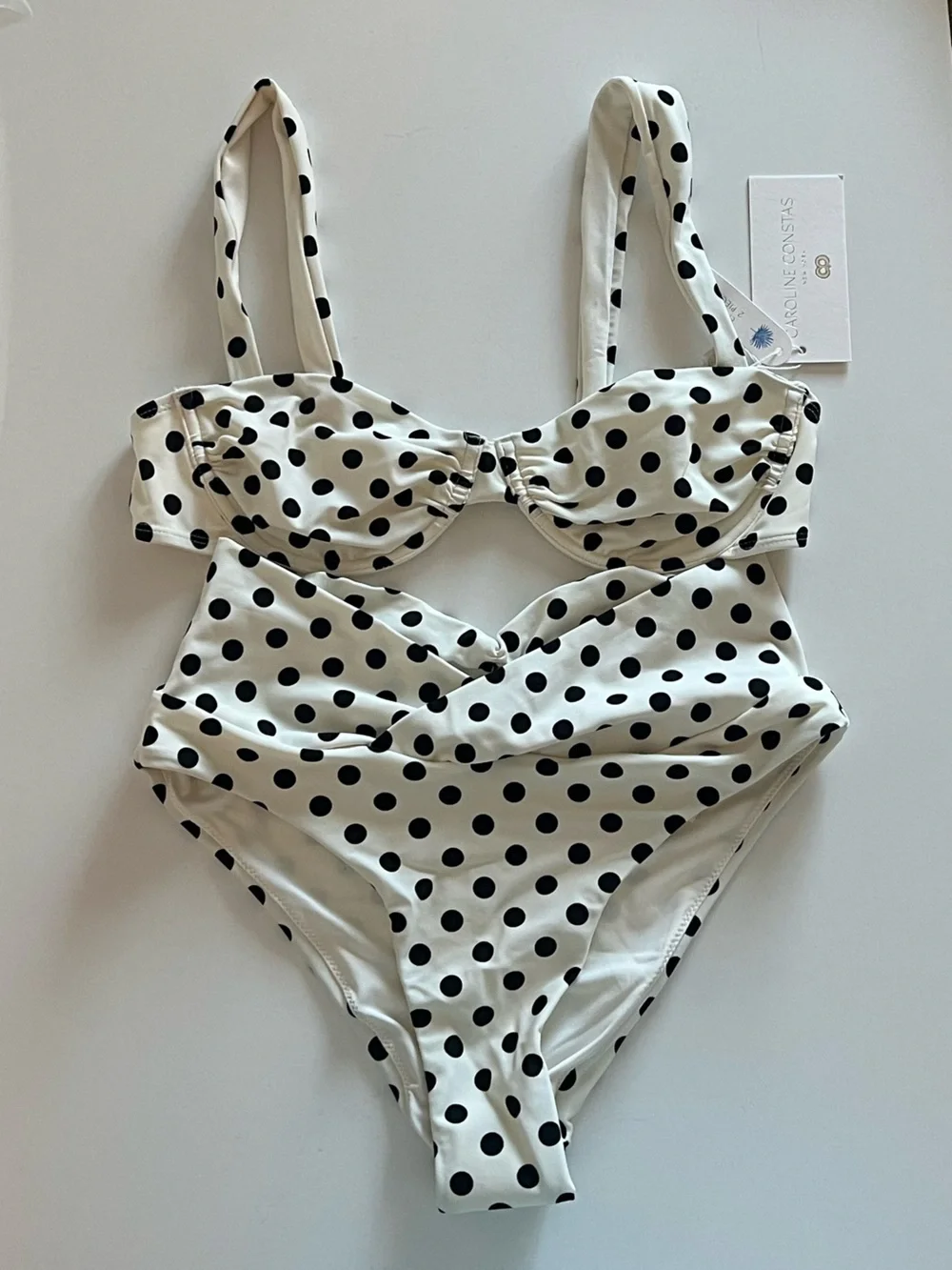 {Caroline Constas} Brand New White Black Polka Dot Bikini SET
